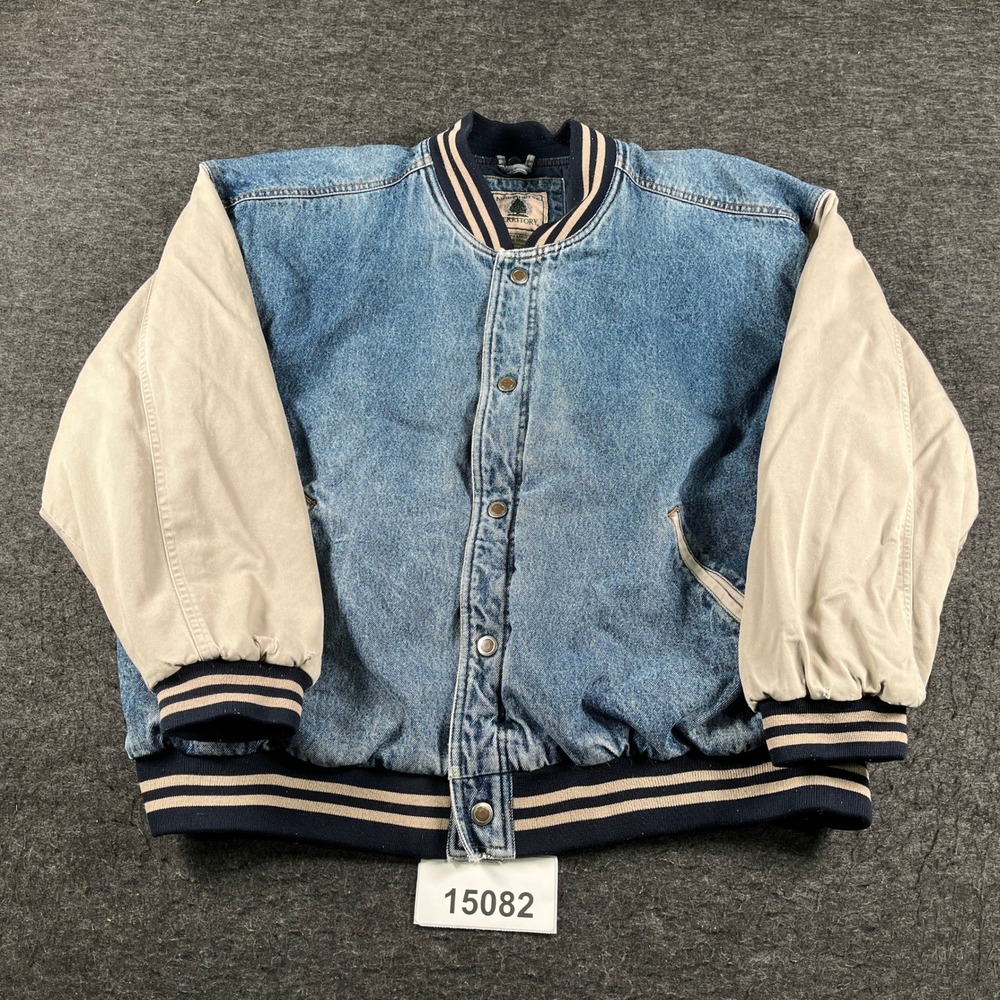 Vintage Northwest Territory Varsity Jacket Mens XL Blue Denim Tan Good Quilted